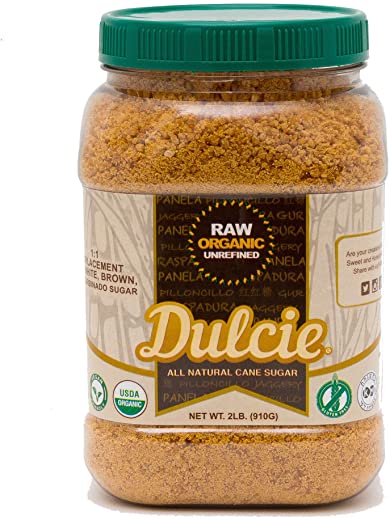 Dulcie Organic Raw Unrefined Natural Pure Cane Sugar (2 LB Jar) - Gluten Free, Vegan and Non-GMO