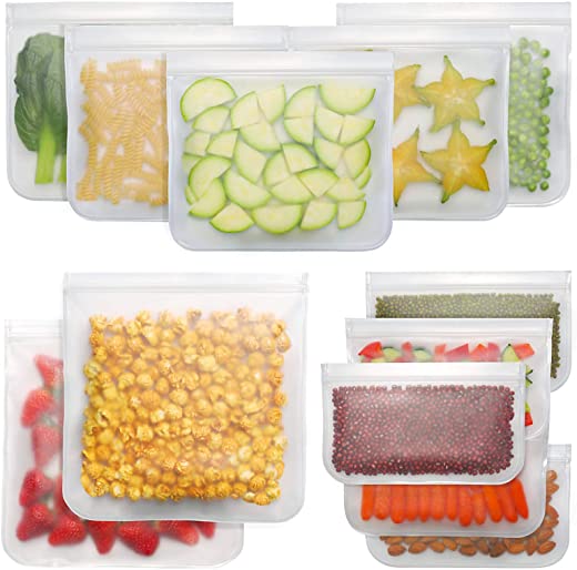 Bayco Reusable Storage Bags (12 Pack) 2 Gallon & 5 Sandwich Lunch Bags & 5 Small Kids Snack Bags For Food, EXTRA THICK Reusable Food Bags, Reusable Freezer Bags, Reusable Zipper Bags, BPA FREE