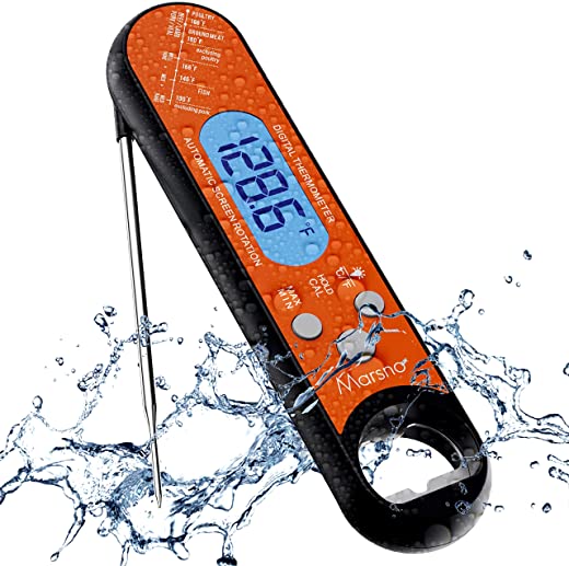 Marsno Digital Meat Thermometer, Instant Read Thermometer –Best Waterproof Ultra Fast Read Thermometer with Backlight&Calibration for Kitchen,Cooking,Grill,BBQ,Smoker,Candy,Liquids,Grilling