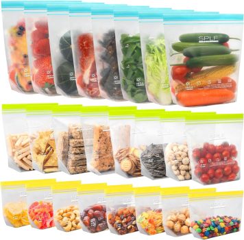 SPLF 24 Pack Reusable Food Storage Bags: Dishwasher & Microwave Safe