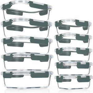 VERONES 10 Pack Glass Meal Prep Containers with Lids