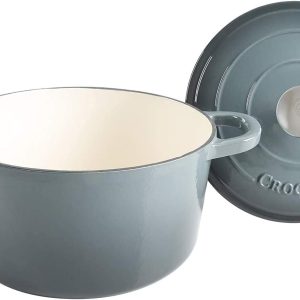 Crock Pot Artisan 5 Quart Enameled Cast Iron Round Dutch Oven, Slate Gray