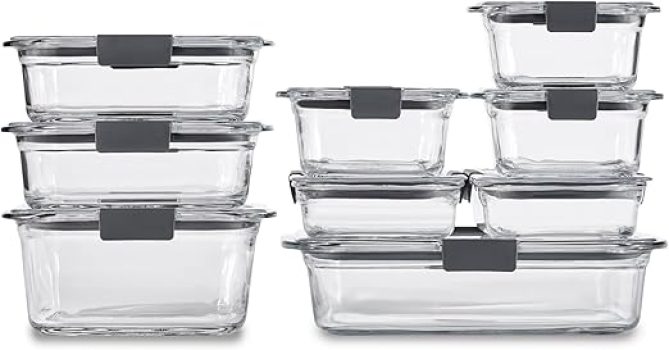 Rubbermaid Brilliance Glass Food Storage Containers, Assorted Sizes, Set of 9
