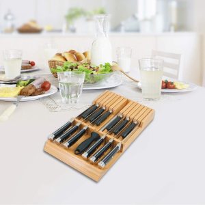 Utoplike Bamboo In-Drawer Knife Organizer
